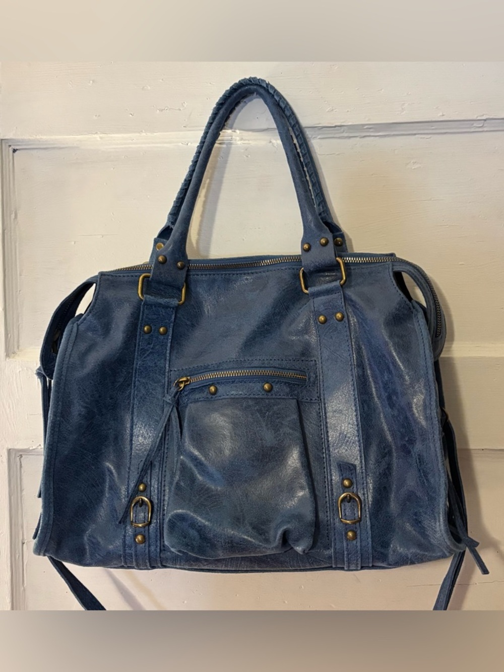 Viola Castellani City Bag, Blue Denim color, genuine leather